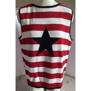 Karen Scott USA Knit Vest With Embroidered Star Stripes Patriotic Preppy XL